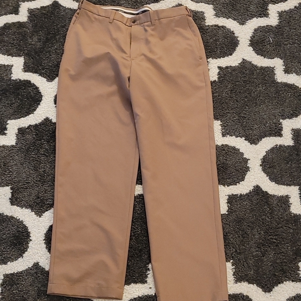 Haggar sz 38/32 flat front dress tan khaki pants adjustable waist MP10